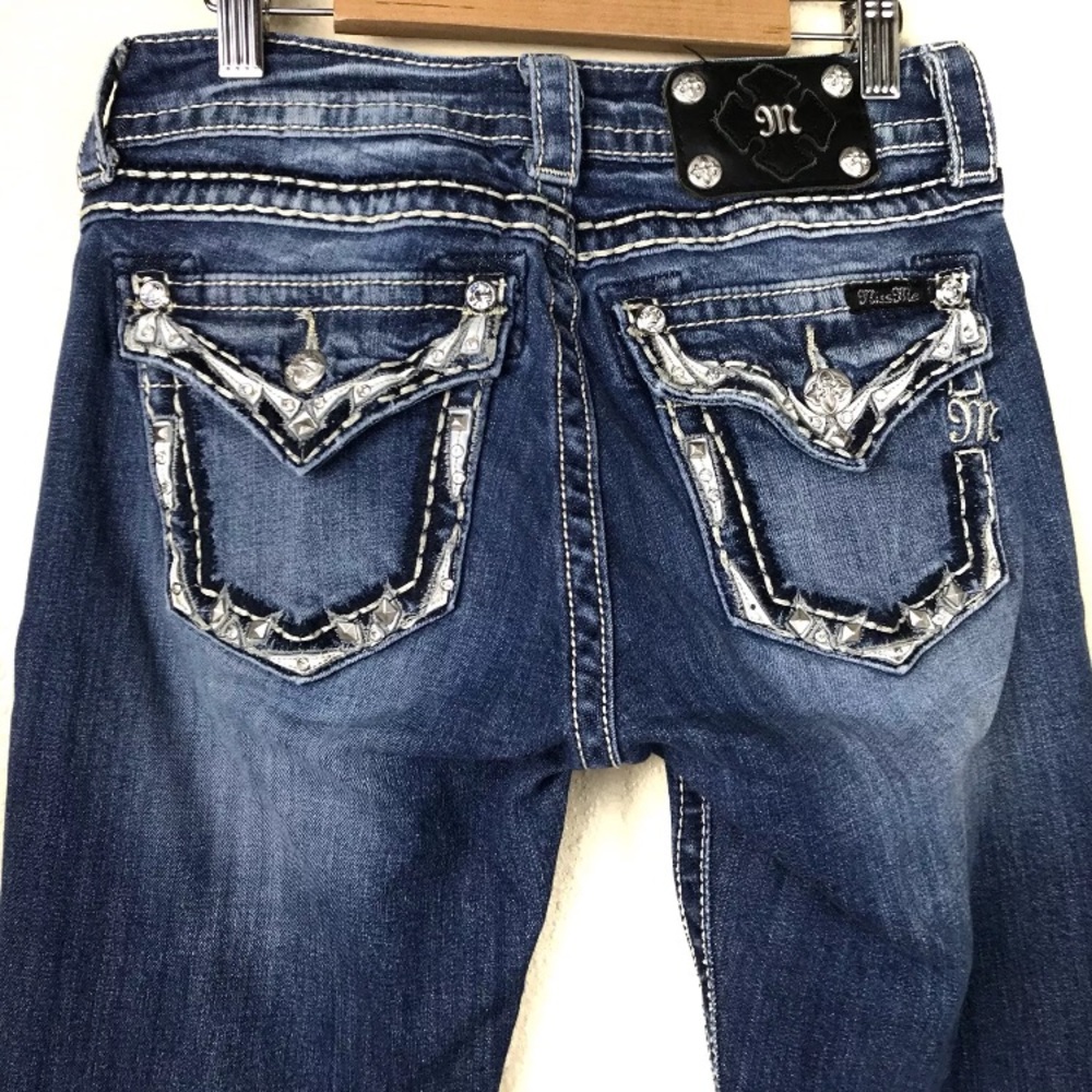 Miss Me Jeans Mid Rise Boot Leather Embellished